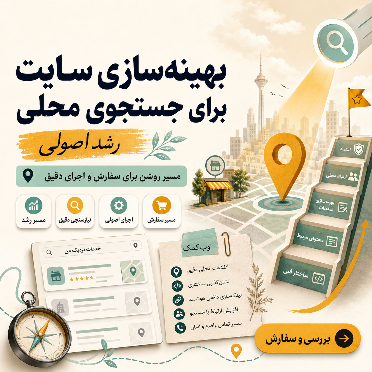 بهینهسازی سایت برای جستجوی محلی با اصلاح محتوا، لینک داخلی و مسیر تماس