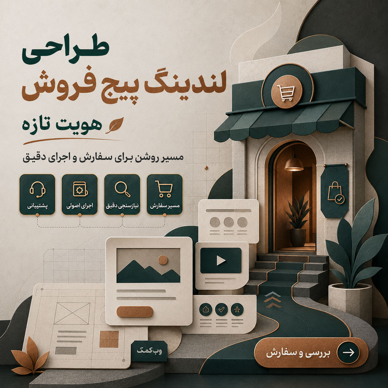 پوستر طراحی لندینگ پیج فروش با تمرکز بر پیام، پیشنهاد و اقدام کاربر