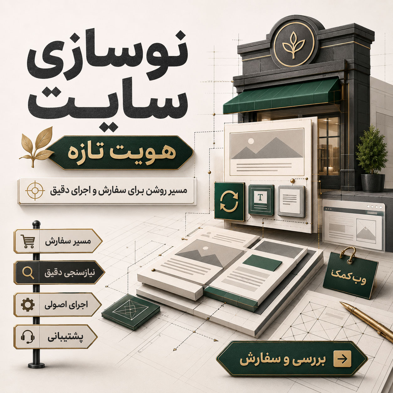 پوستر بازطراحی سایت قدیمی برای نوسازی ظاهر، تجربه کاربری و ساختار صفحهها