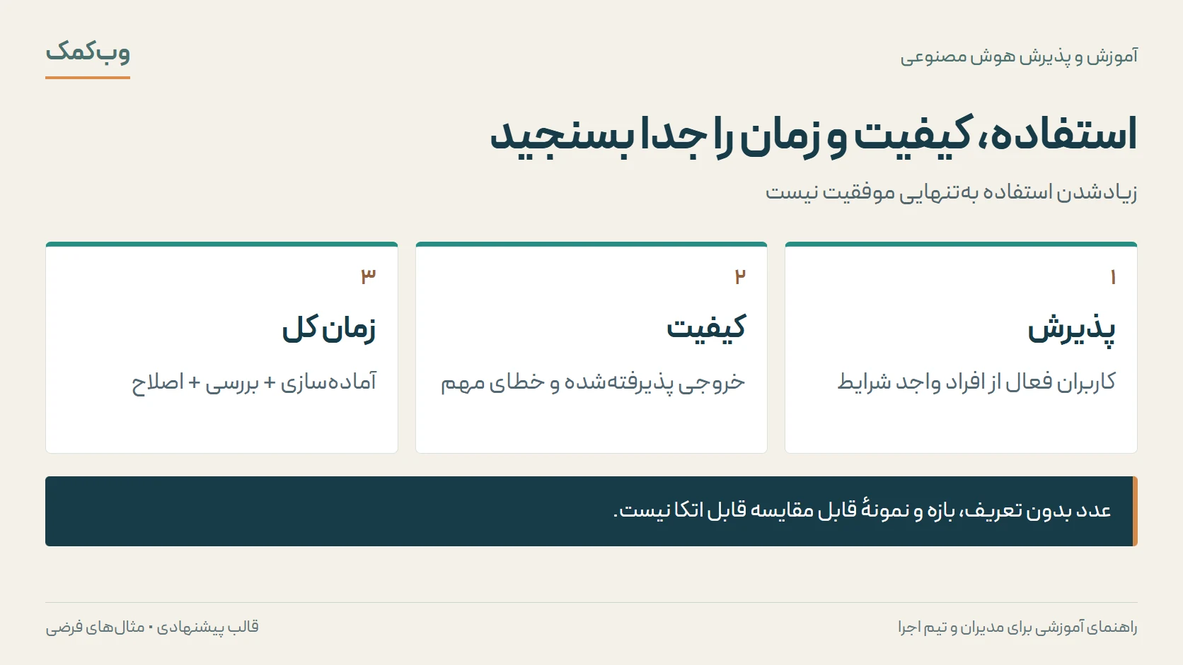 استفاده، کیفیت و زمان را جدا بسنجید؛ پذیرش، کیفیت، زمان کل